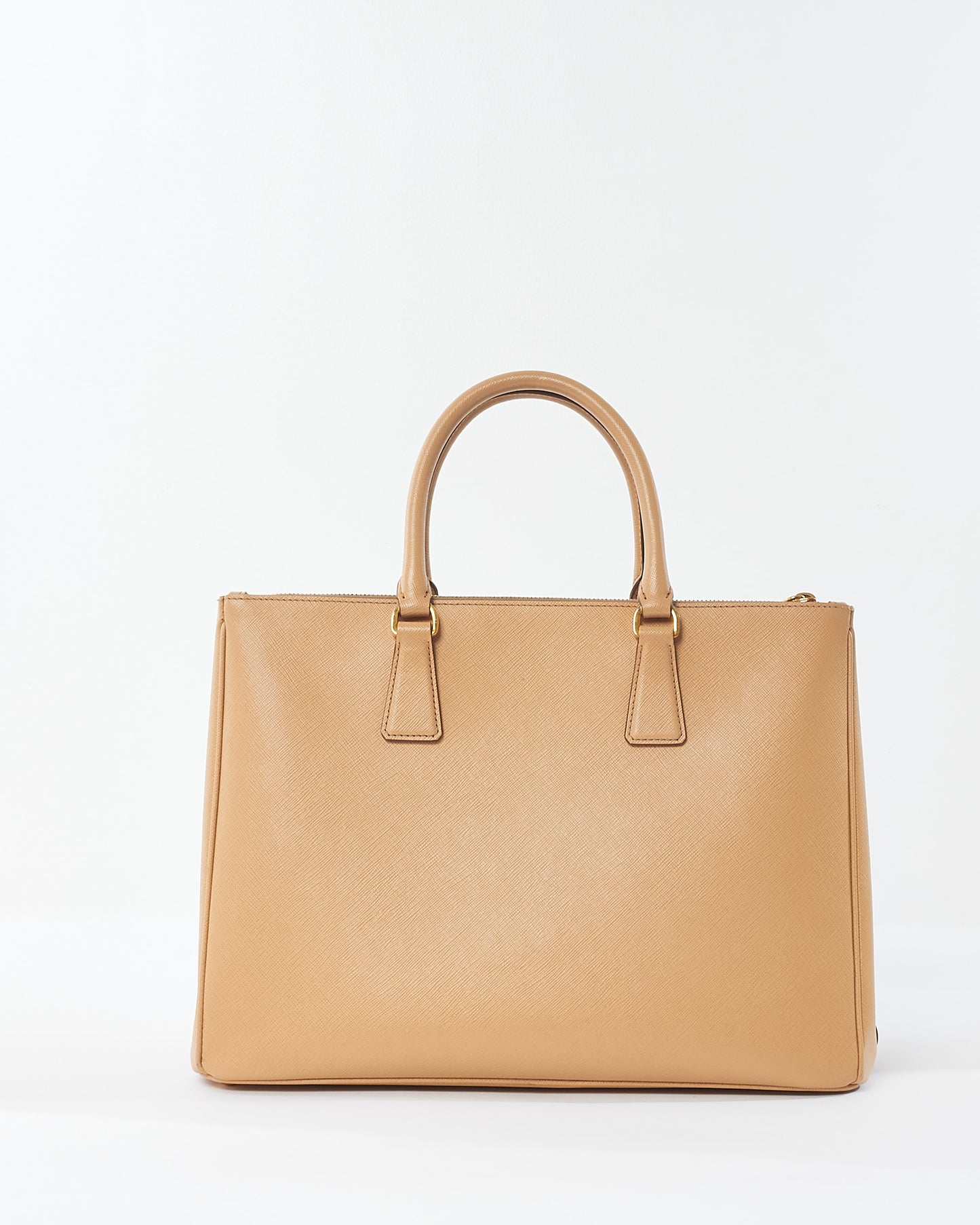 Prada Beige Saffiano Leather Double Zip Galleria Tote Bag