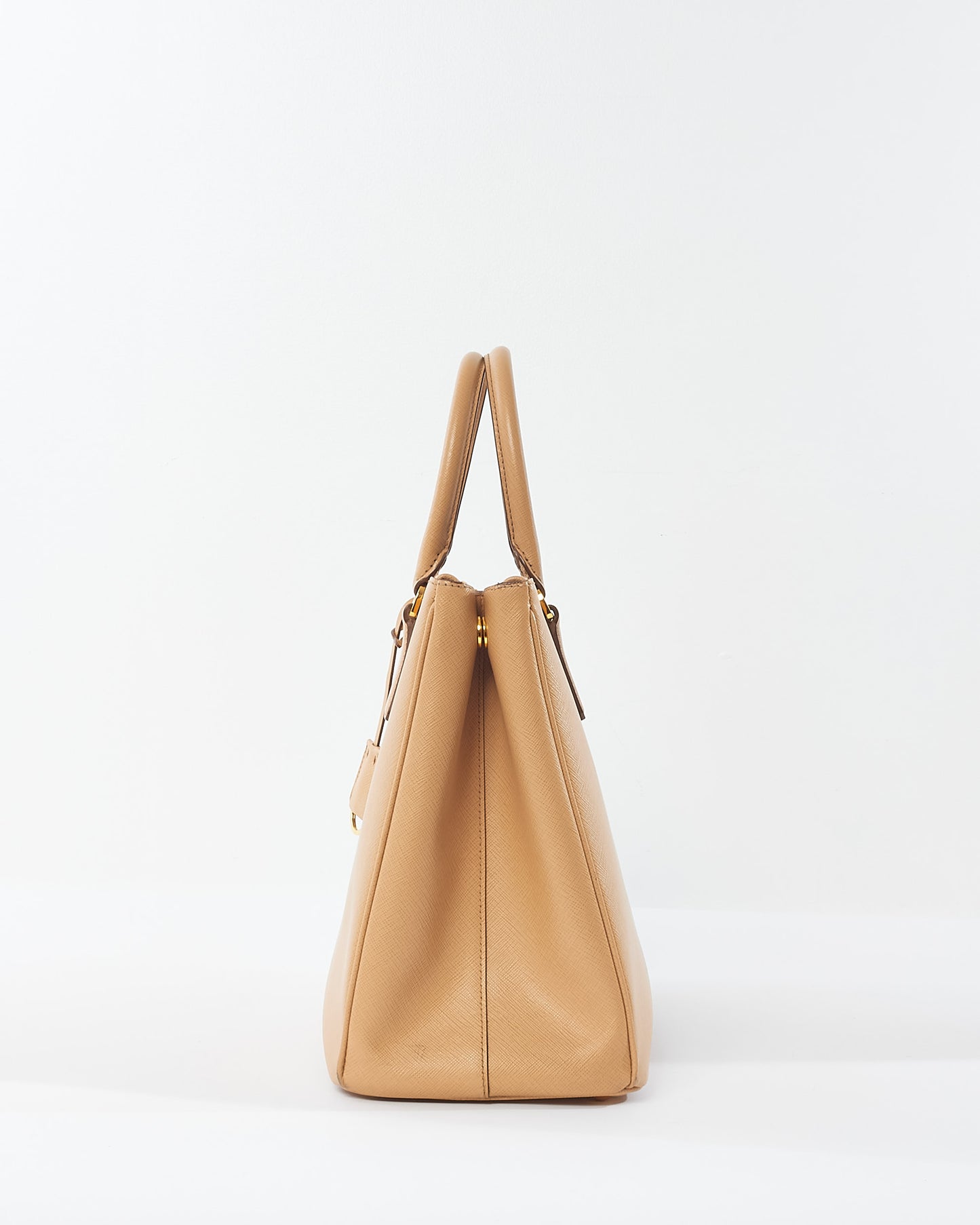 Prada Beige Saffiano Leather Double Zip Galleria Tote Bag