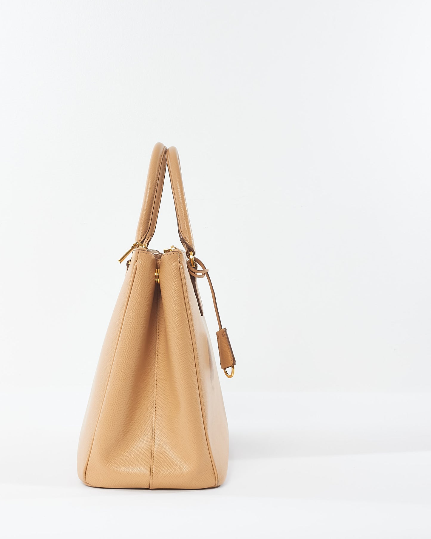 Prada Beige Saffiano Leather Double Zip Galleria Tote Bag