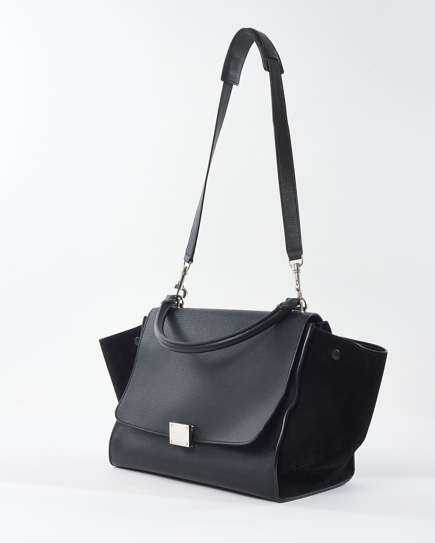 Celine Black Leather 
Suede Trapeze Bag