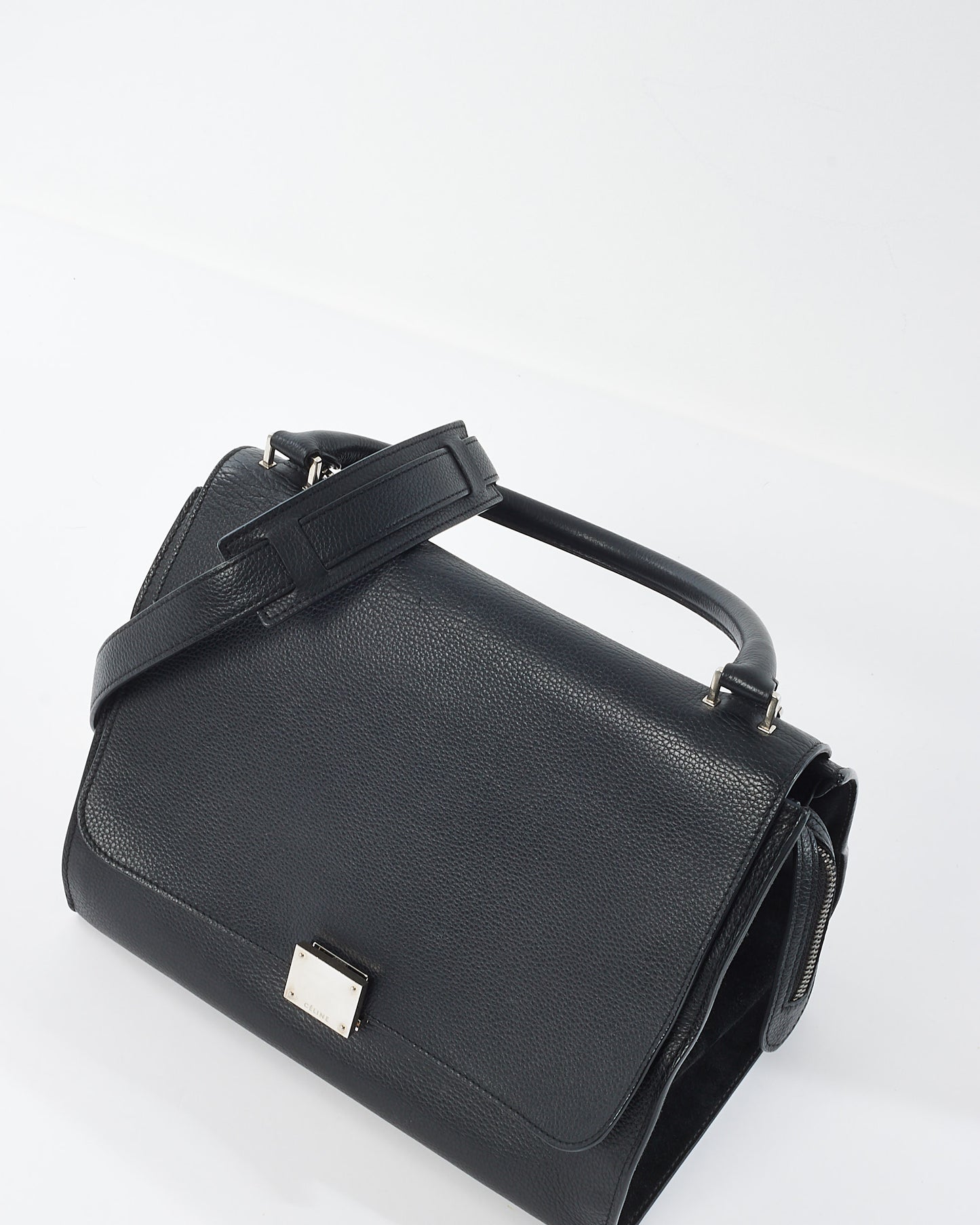 Celine Black Leather 
Suede Trapeze Bag