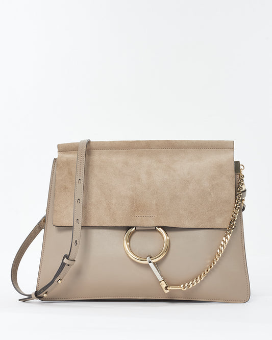 Chloé Taupe Suede 
Leather Medium Faye Crossbody Bag