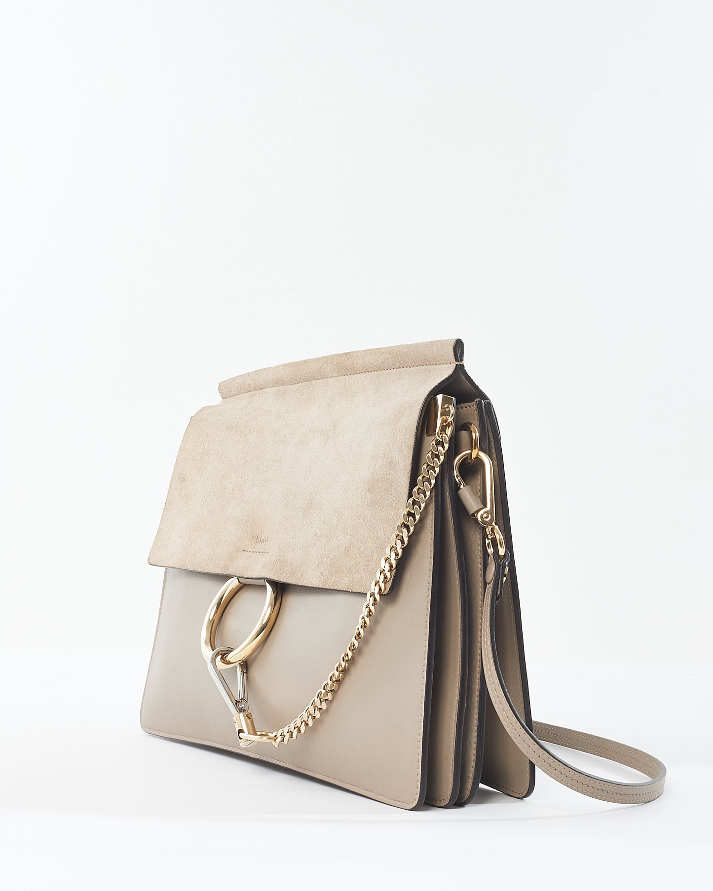 Chloé Taupe Suede 
Leather Medium Faye Crossbody Bag