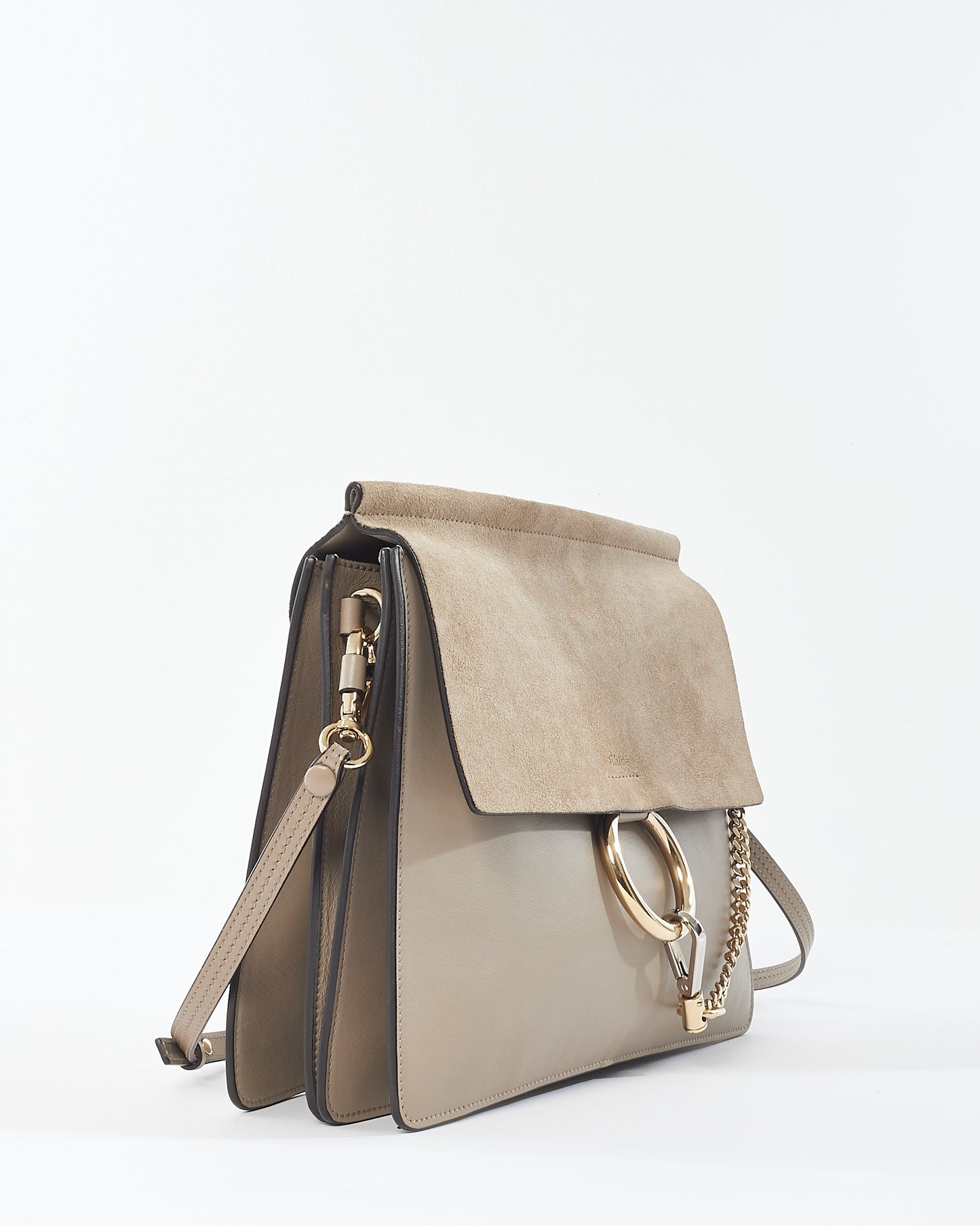 Chloé Taupe Suede 
Leather Medium Faye Crossbody Bag