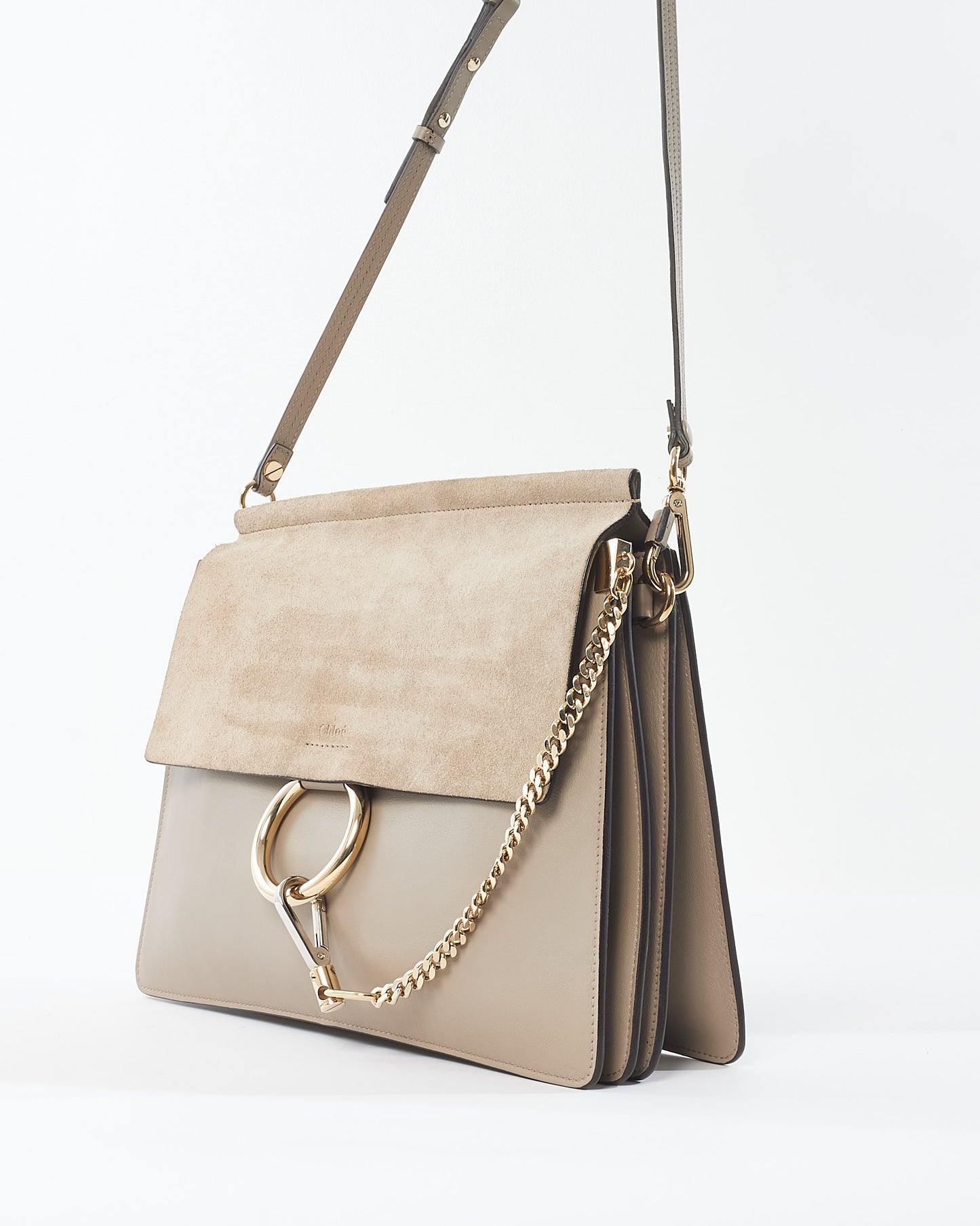 Chloé Taupe Suede 
Leather Medium Faye Crossbody Bag