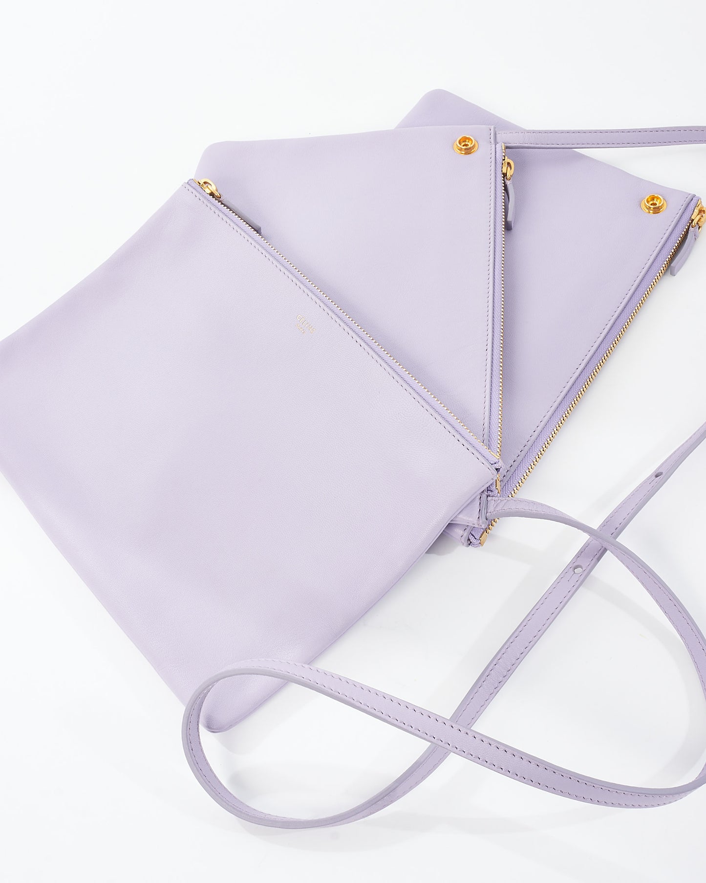 Celine Lilac Leather Trio Pouch Crossbody Bag