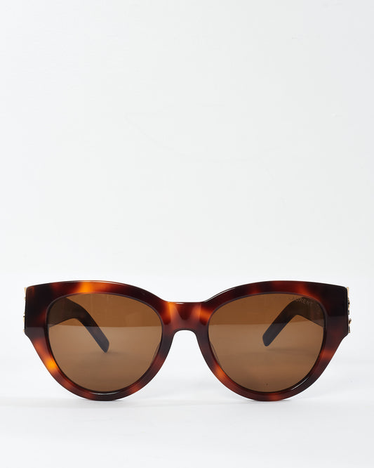 Saint Laurent Brown Tortoise Gold Logo Cat Eye Sunglasses