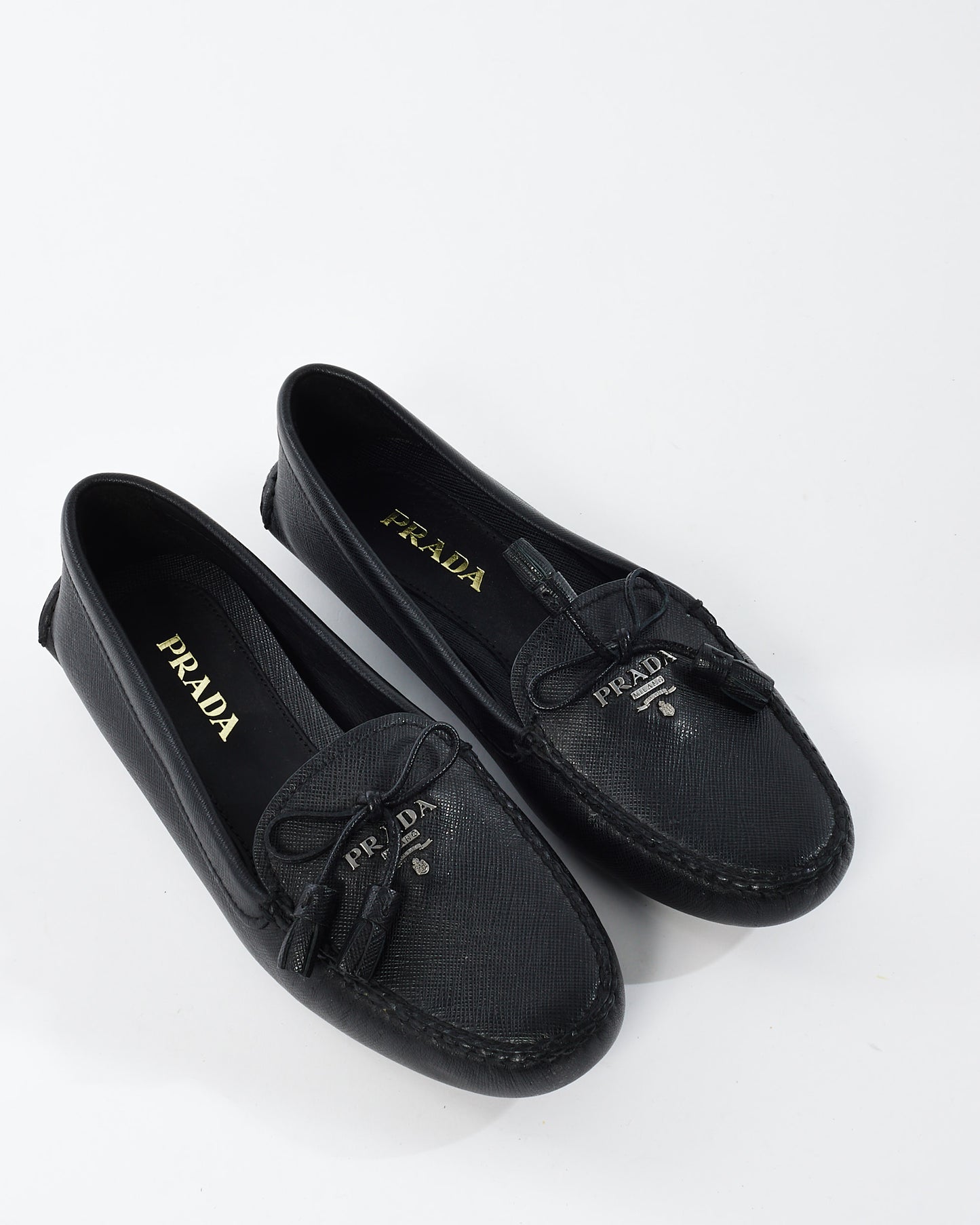 Prada Black Leather Logo Loafers - 35