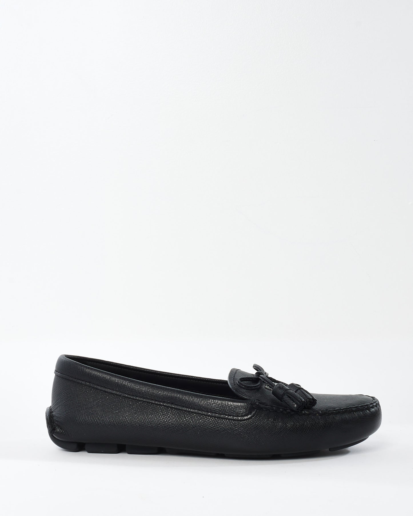 Prada Black Leather Logo Loafers - 35