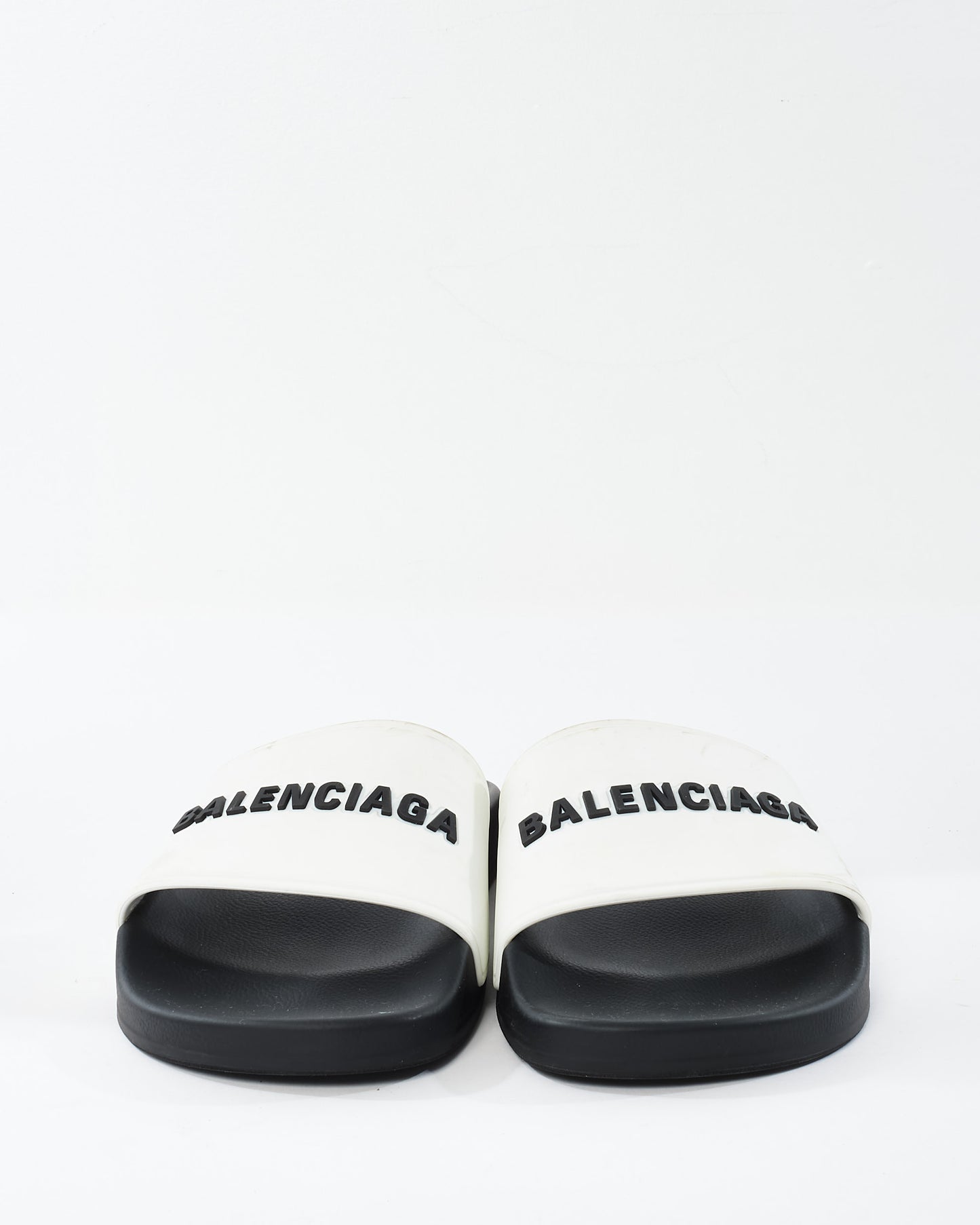 Balenciaga White Rubber Logo Pool Slides - 8