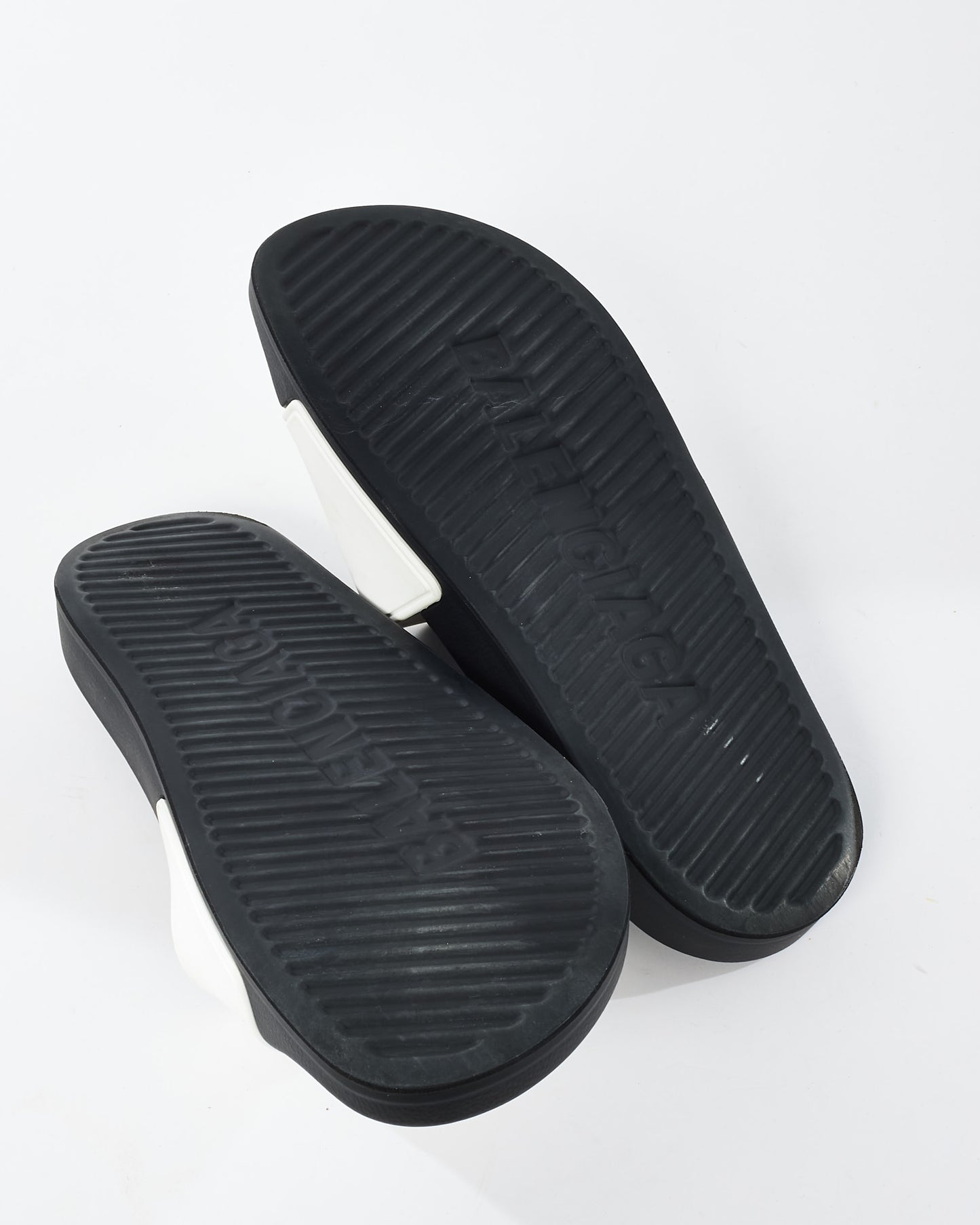 Balenciaga White Rubber Logo Pool Slides - 8