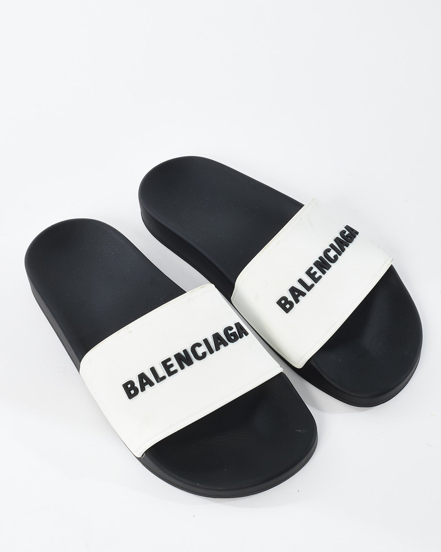 Balenciaga White Rubber Logo Pool Slides - 8