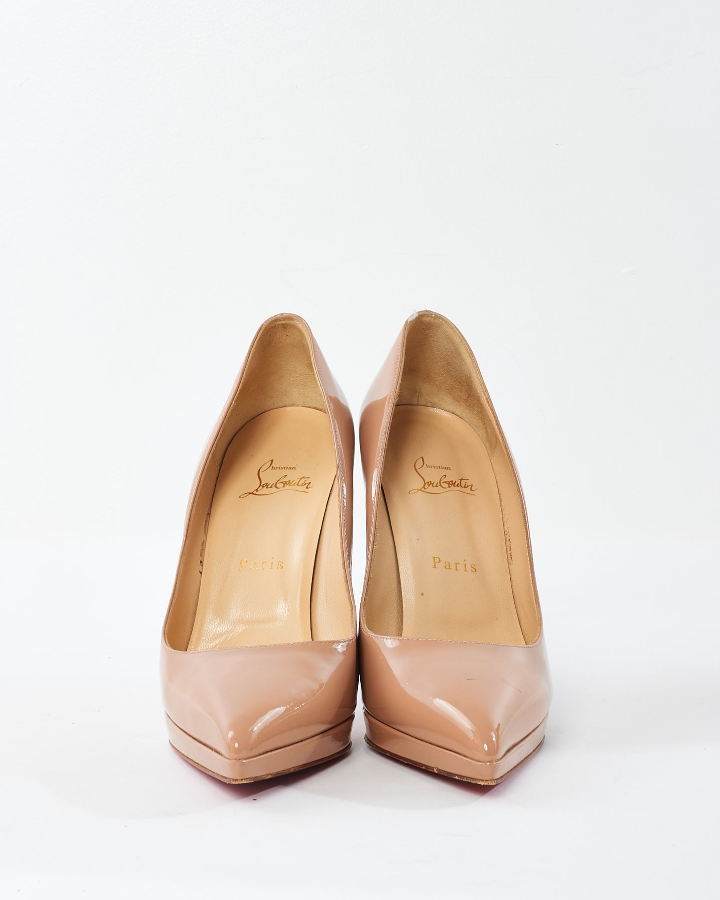 Christian Louboutin Beige Patent Leather Platform Pumps -38.5