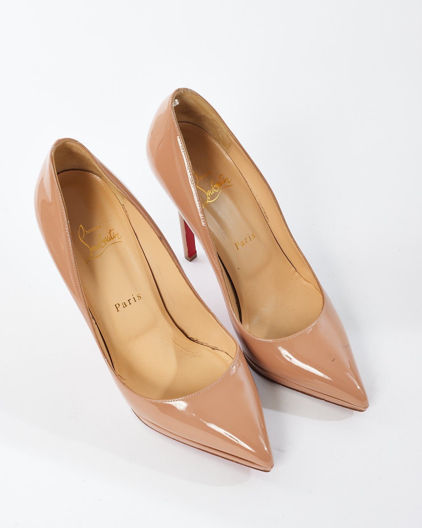 Christian Louboutin Beige Patent Leather Platform Pumps -38.5