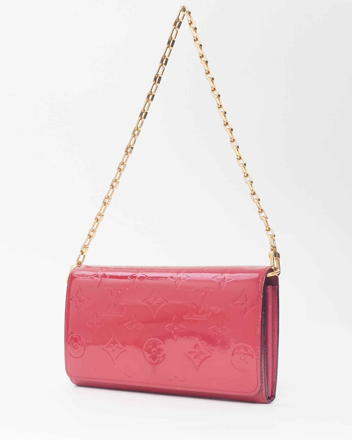 Louis Vuitton Red Fuchsia Monogram Vernis Chain Wallet