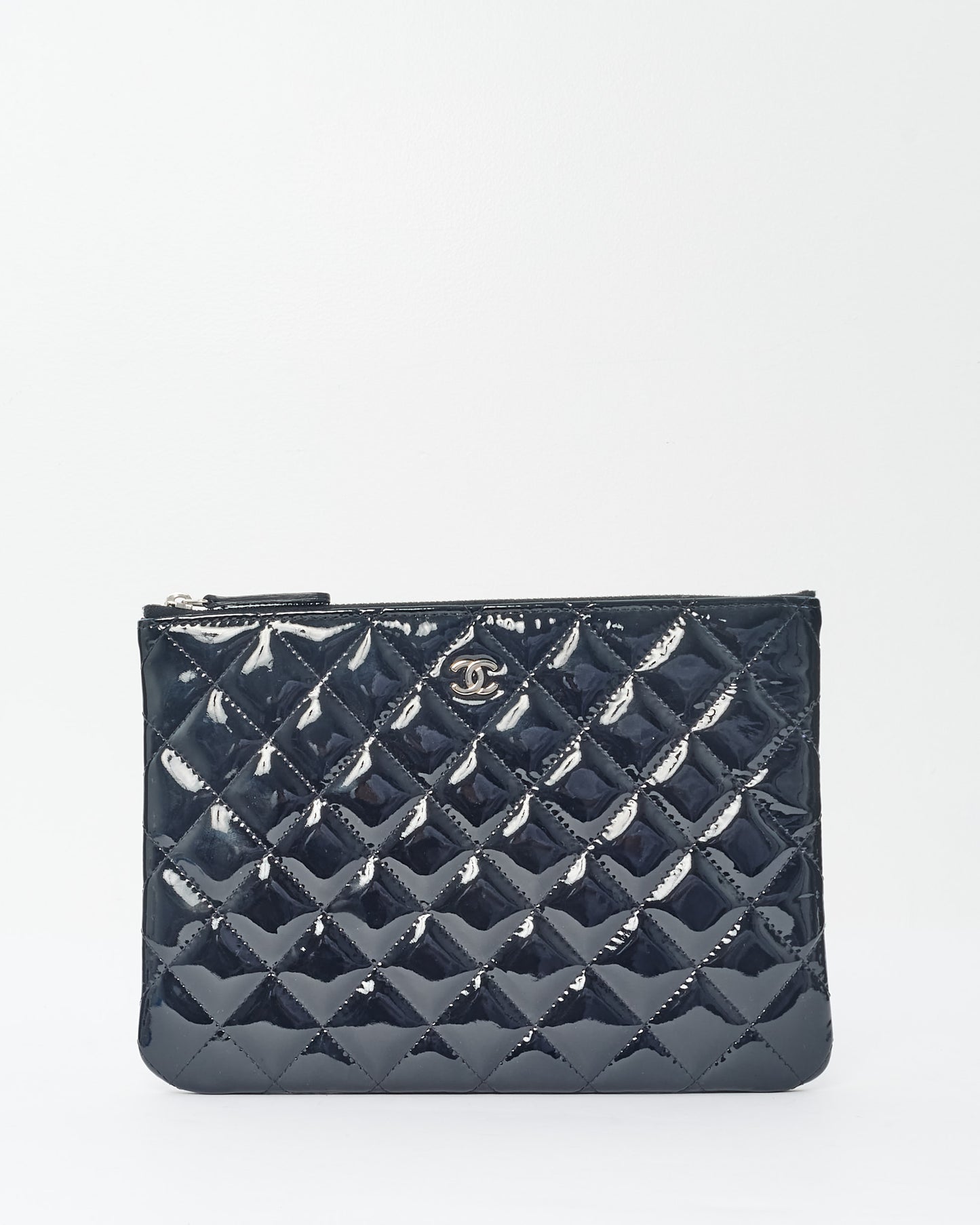 Chanel Black Patent Leather Quilted Classic Zip Pouch