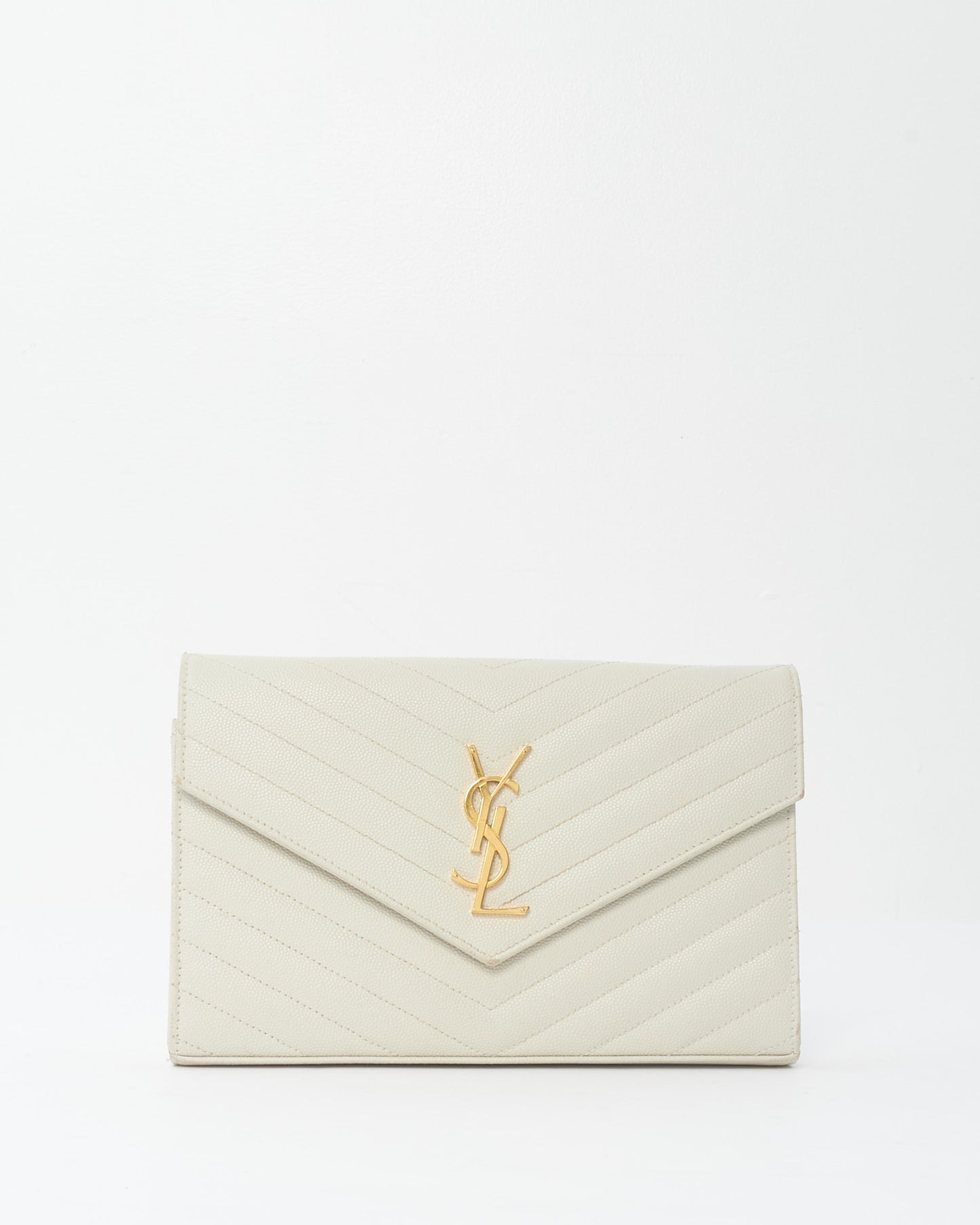 Saint Laurent White Grain De Poudre Leather Cassandre Crossbody Bag