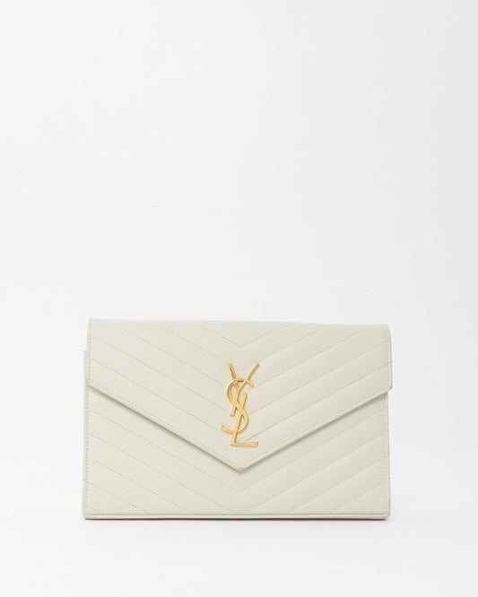 Saint Laurent White Grain De Poudre Leather Cassandre Crossbody Bag