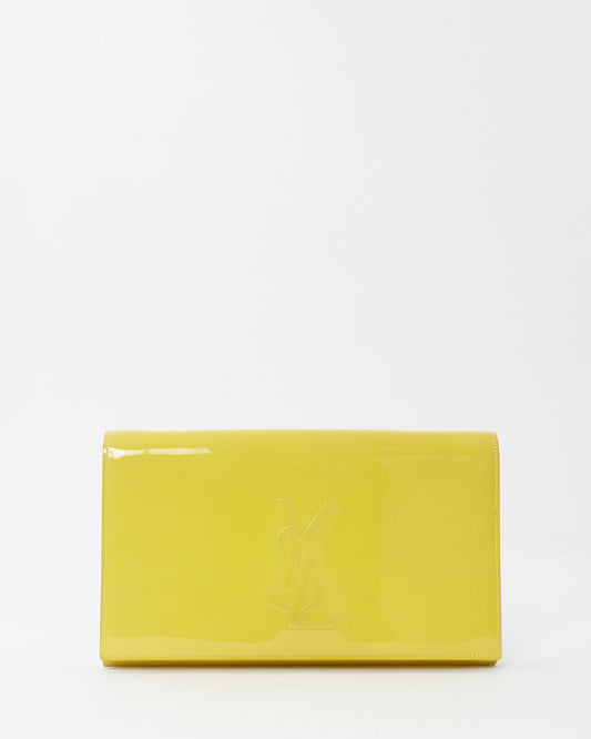 Saint Laurent Neon Yellow Patent Leather Belle De Jour Clutch