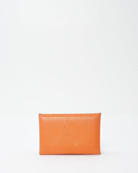 Hermès Orange Leather Calvi Card Holder