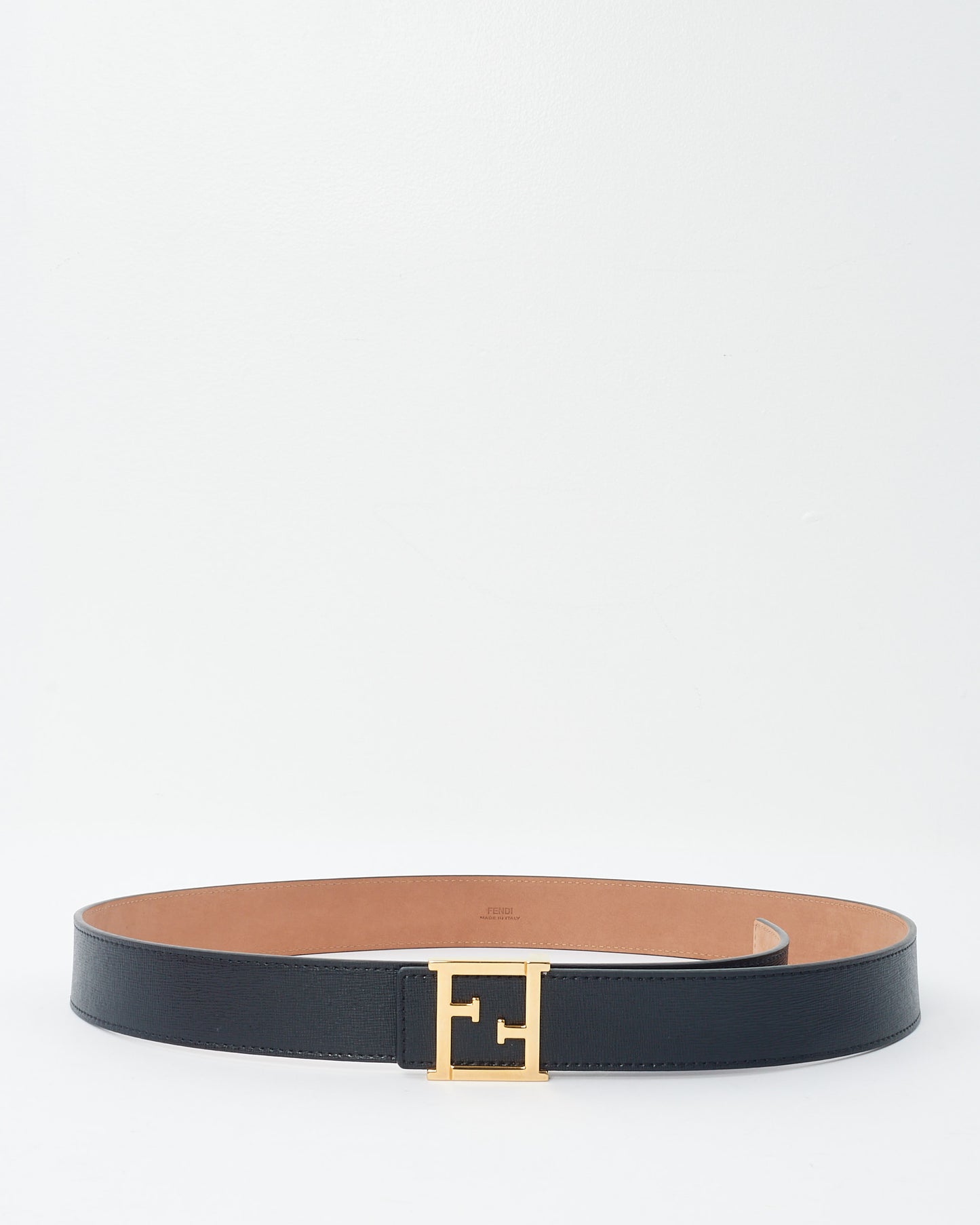 Fendi Black Leather Gold Logo Buckle Belt - 100/40