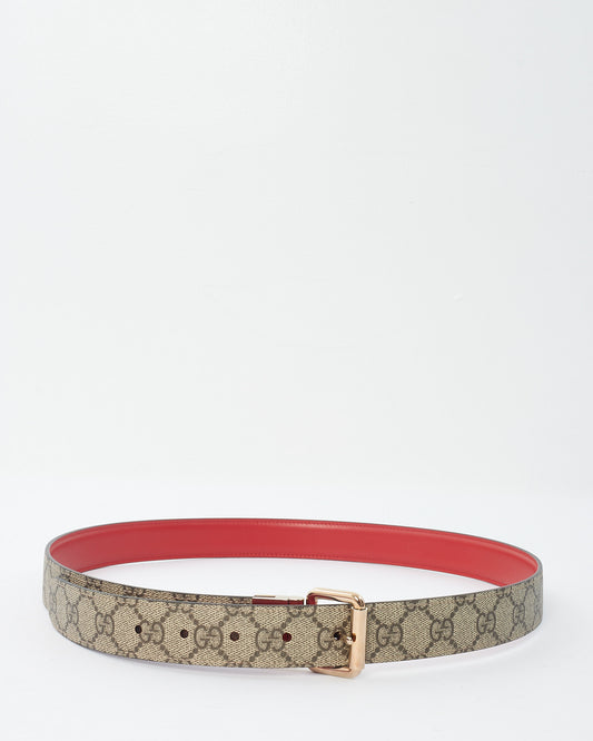 Gucci Monogram Coated Canvas 
Red Leather Reversible Belt - 110