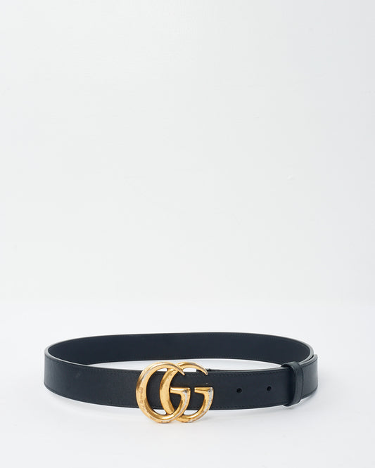 Gucci Black Leather GG Marmont Belt GHW - 80/32