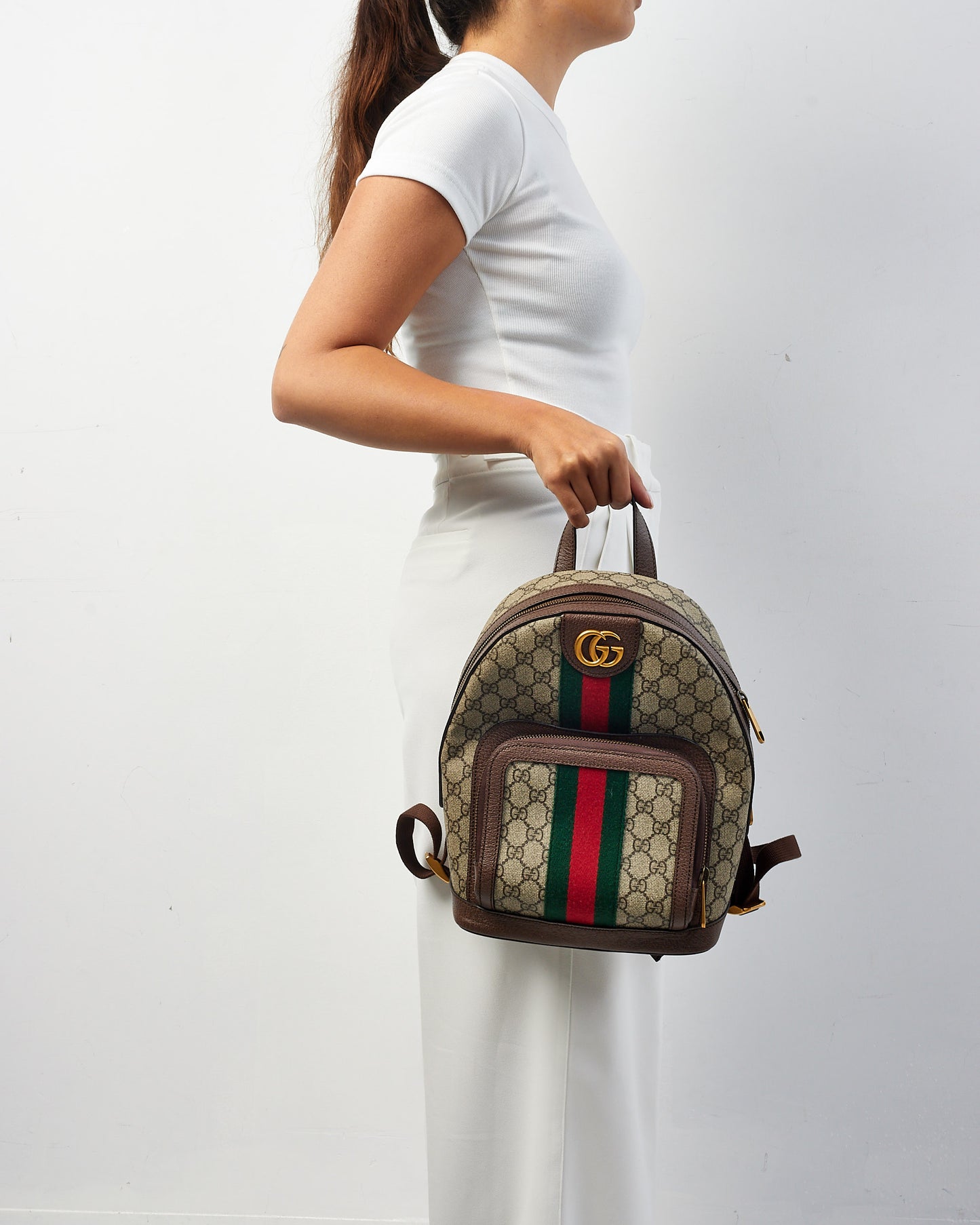 Gucci Brown and Beige GG Supreme Small Ophidia Backpack