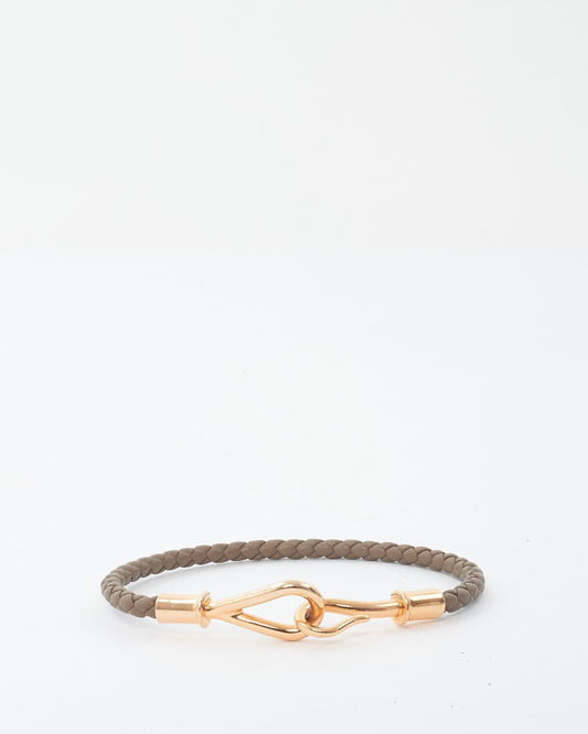 Hermès Taupe Leather 
Gold Metal Jumbo ST Bracelet