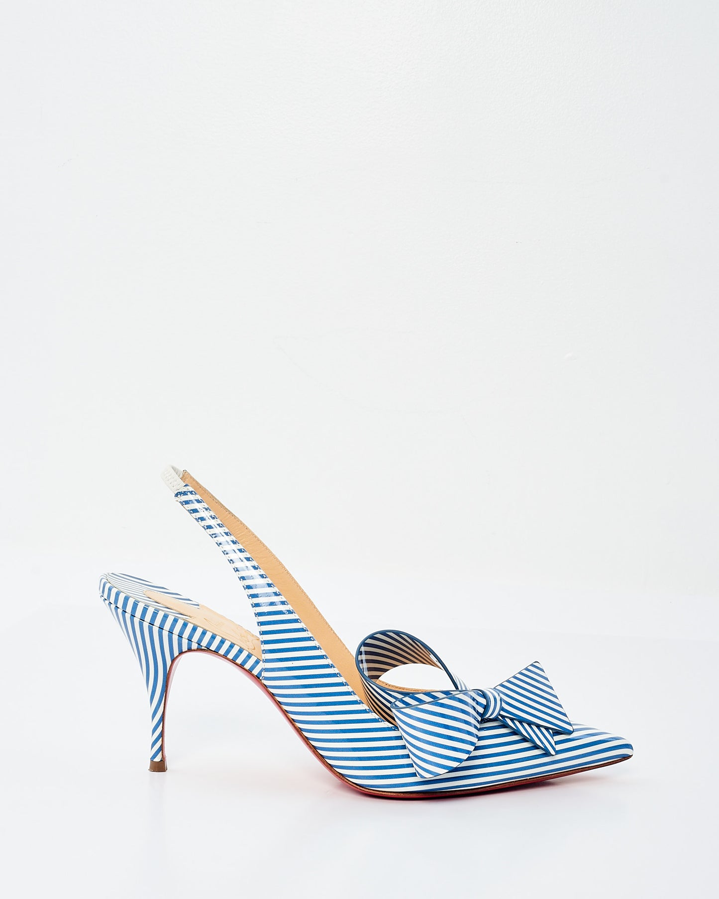 Christian Louboutin White/Blue Stripe Patent Leather Clare Nodo 80mm Pumps - 36