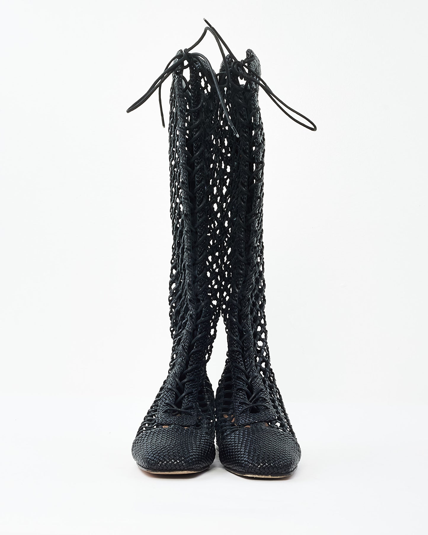 Dior Black Woven Leather Naughtily-D Fishnet Lace Up Boots - 37