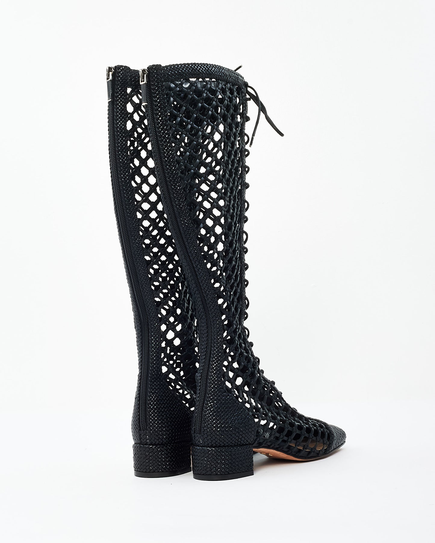 Dior Black Woven Leather Naughtily-D Fishnet Lace Up Boots - 37