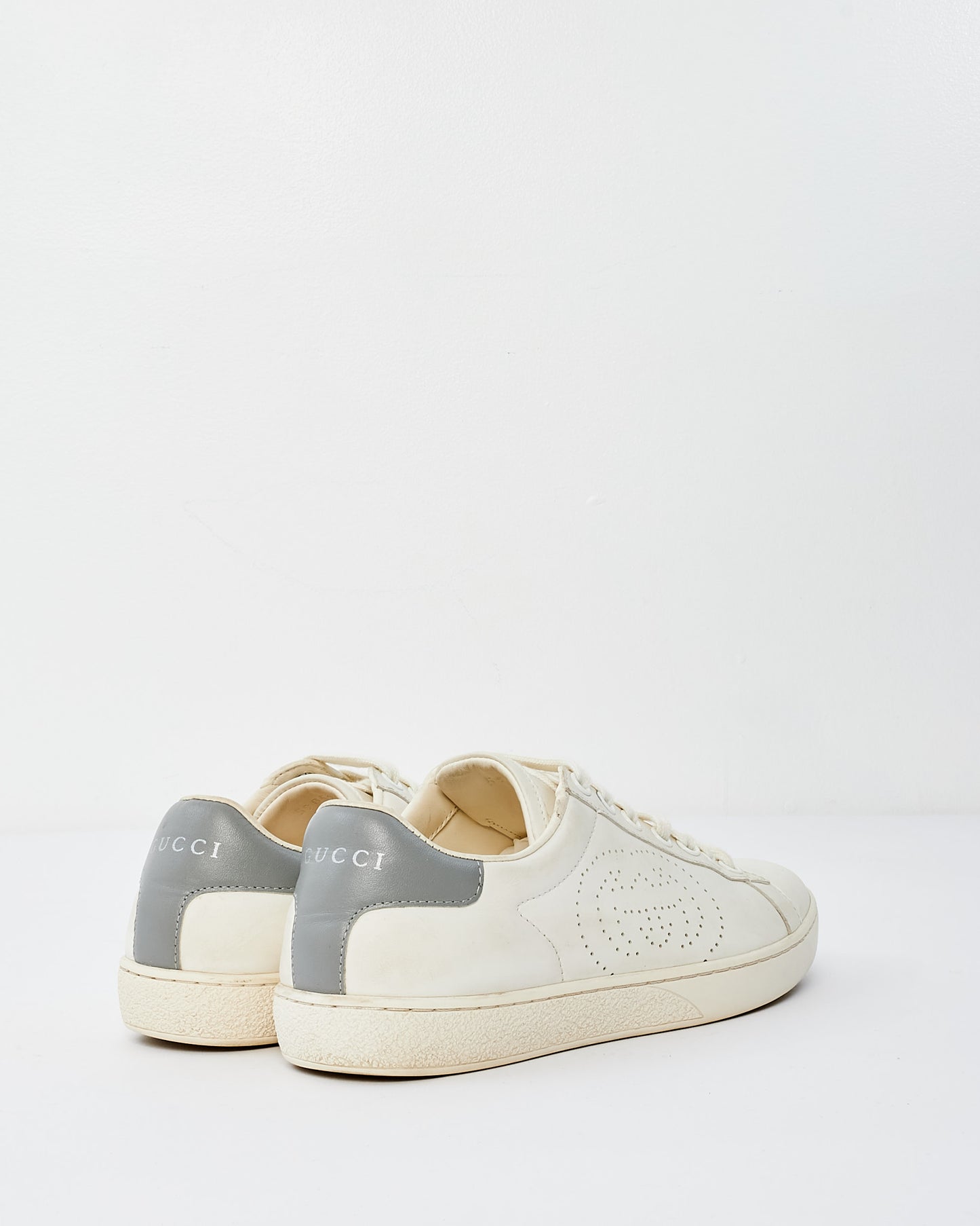 Gucci White Leather Natural Ace Perforated Interlocking G Sneakers - 7