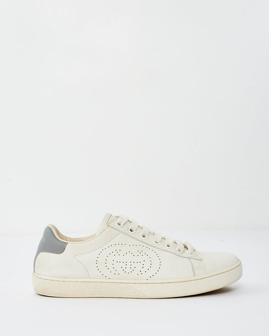 Gucci White Leather Natural Ace Perforated Interlocking G Sneakers - 7