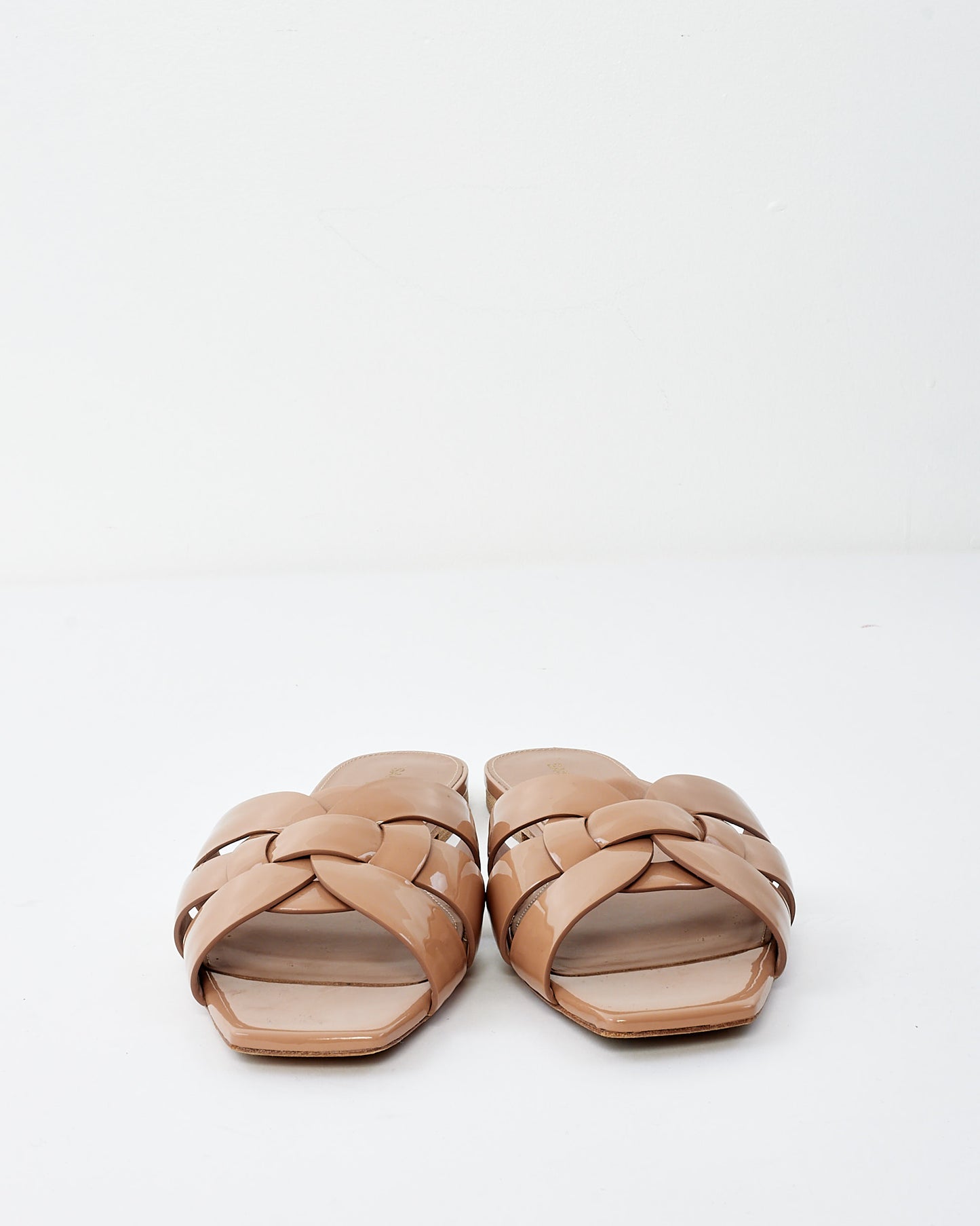 Saint Laurent Beige Patent Leather Tribute Sandals - 38.5