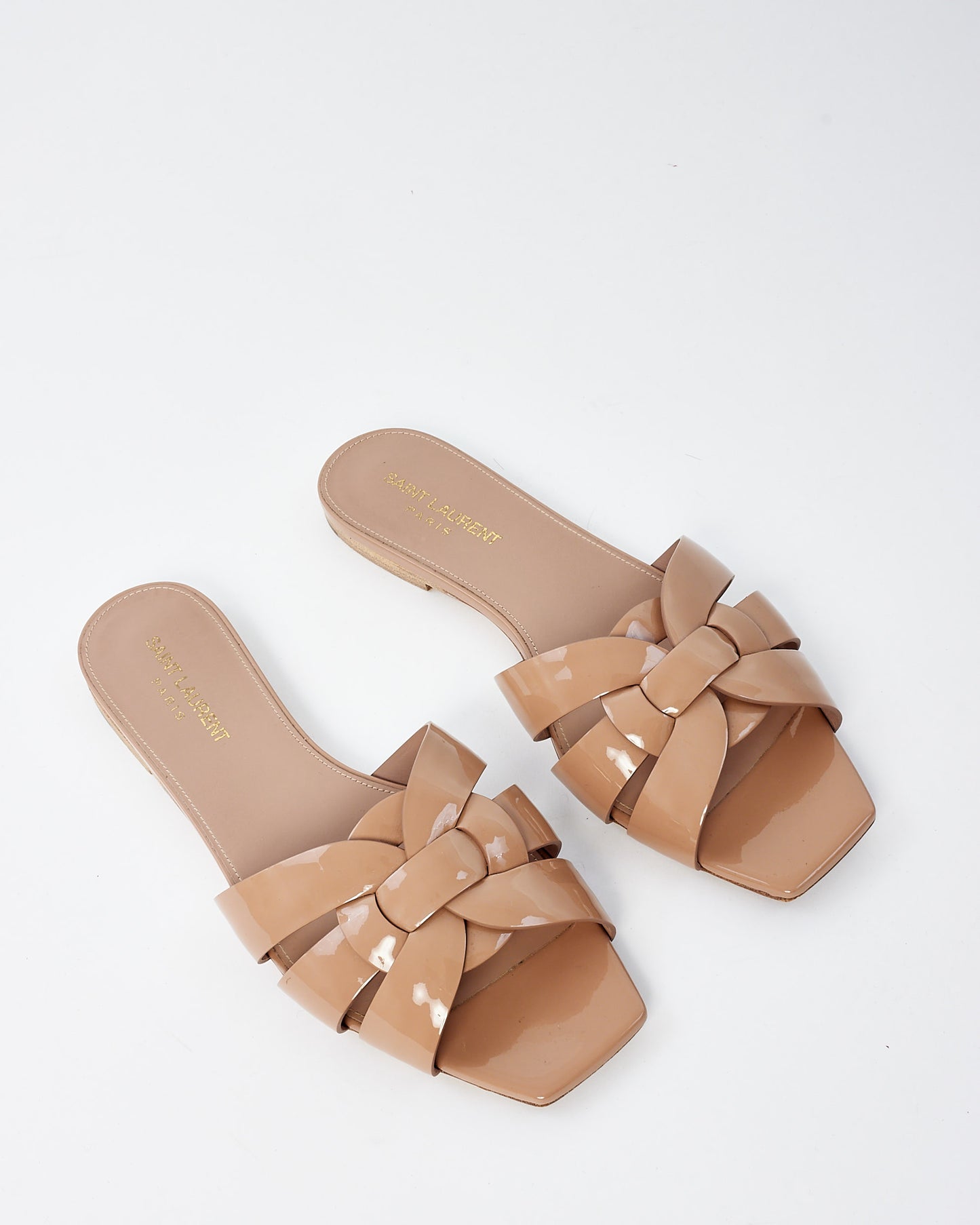 Saint Laurent Beige Patent Leather Tribute Sandals - 38.5