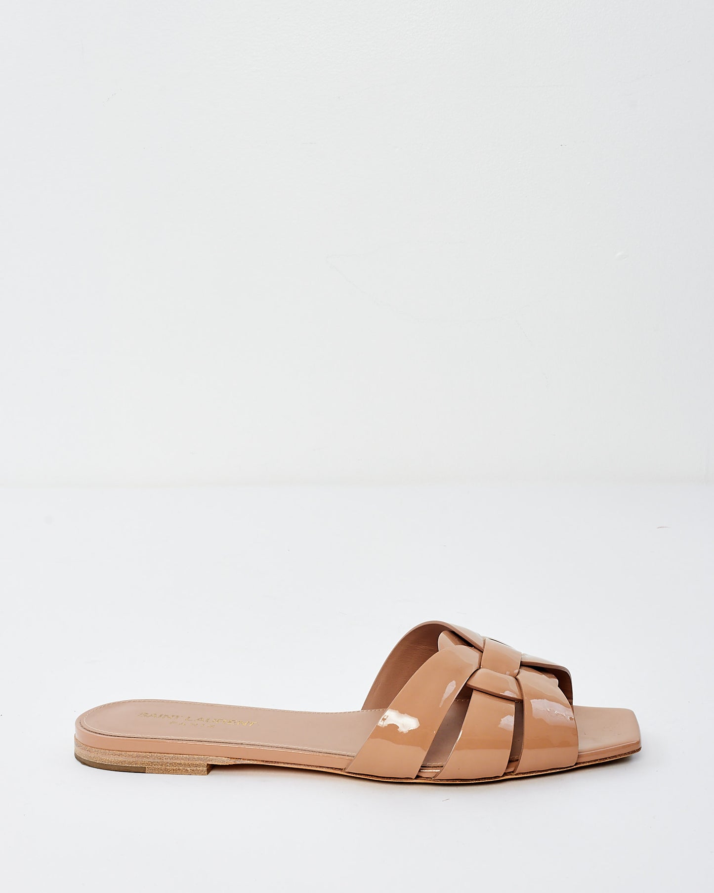 Saint Laurent Beige Patent Leather Tribute Sandals - 38.5