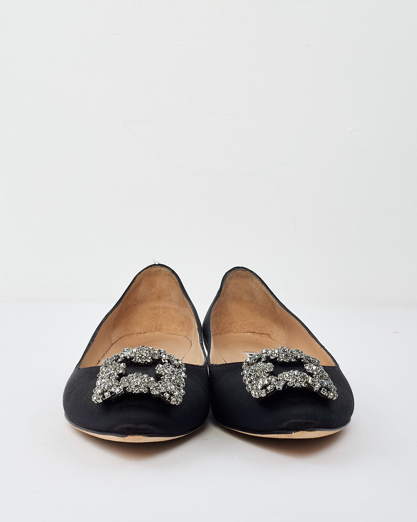 Manolo Blahnik Black Satin Hangisiflat Ballerina Flats - 40