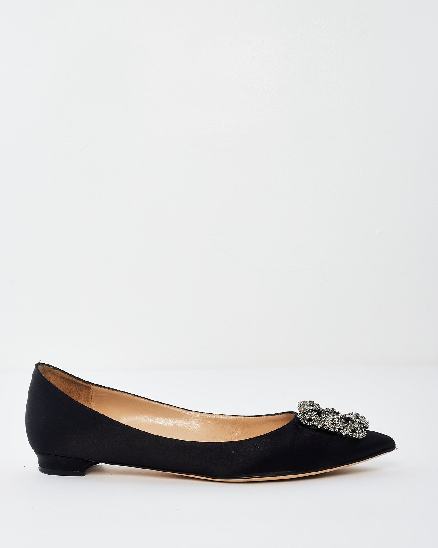 Manolo Blahnik Black Satin Hangisiflat Ballerina Flats - 40