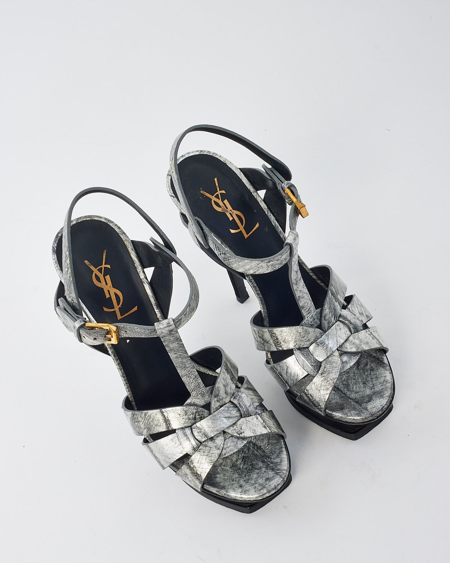 Saint Laurent Silver Tribute Platform Stiletto Sandals - 36.5