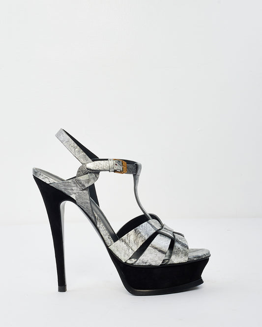 Saint Laurent Silver Tribute Platform Stiletto Sandals - 36.5