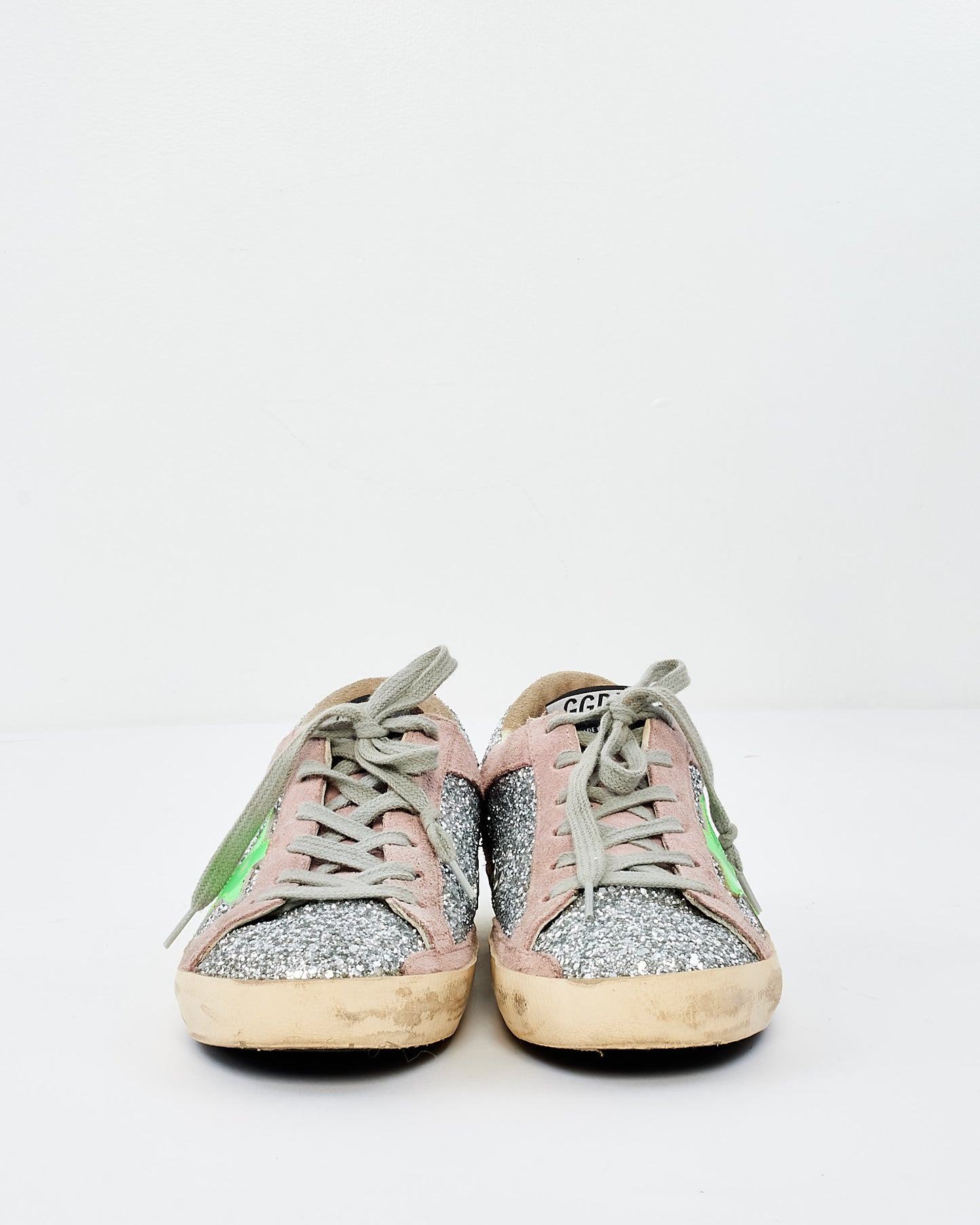 Golden Goose Silver 
Green Star Sparkle Low Top Sneakers - 38