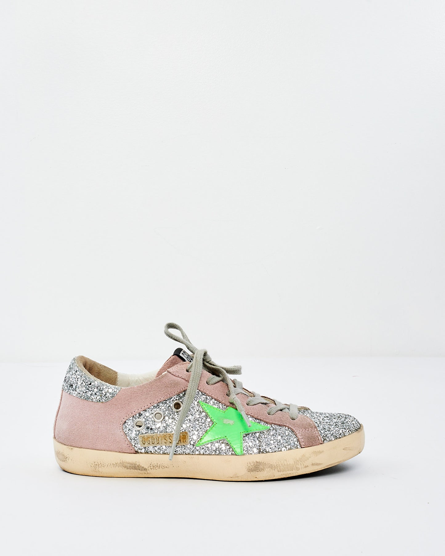 Golden Goose Silver 
Green Star Sparkle Low Top Sneakers - 38