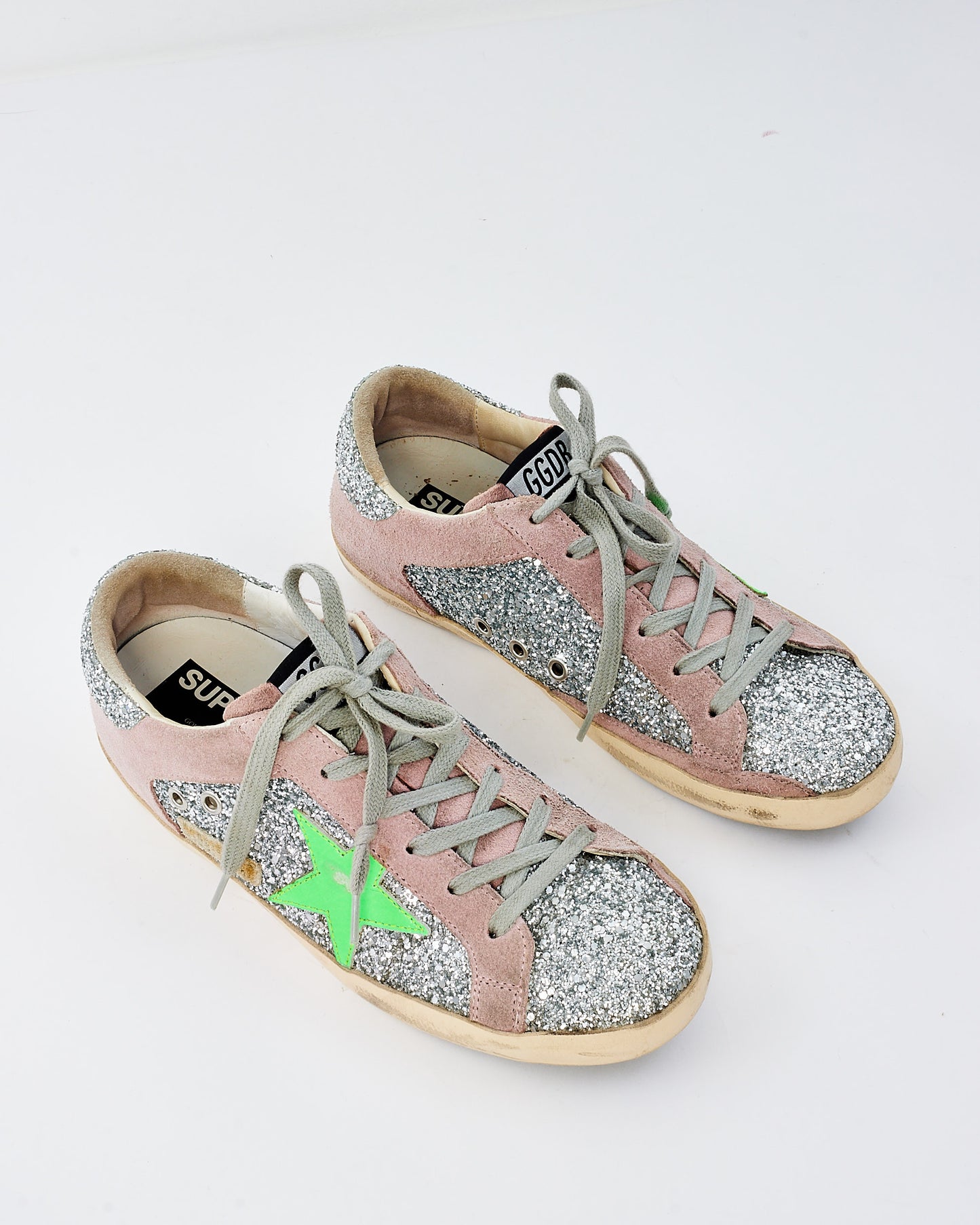 Golden Goose Silver 
Green Star Sparkle Low Top Sneakers - 38