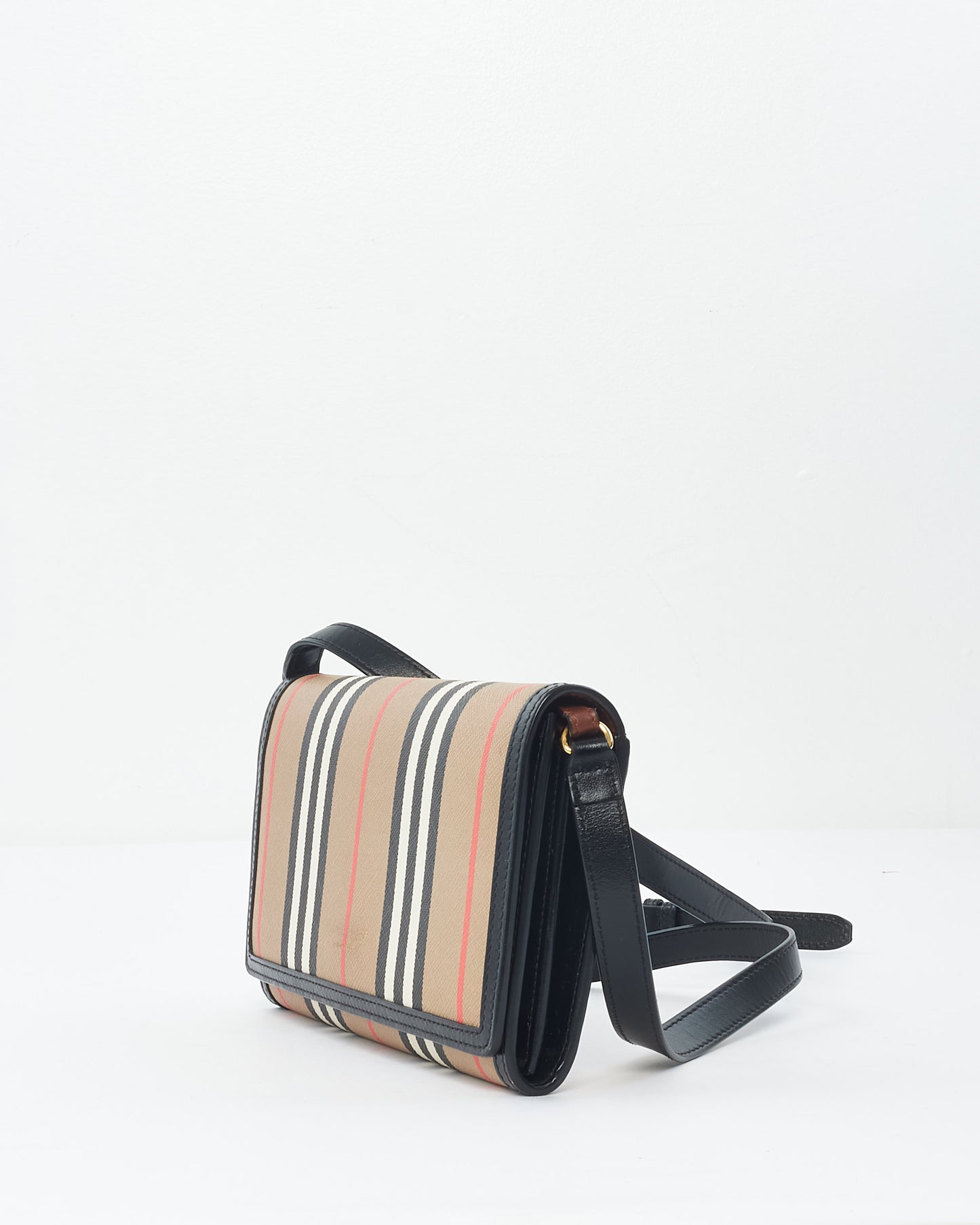 Burberry Brown Icon Stripe Coated Canvas Wallet On Strap Crossbody