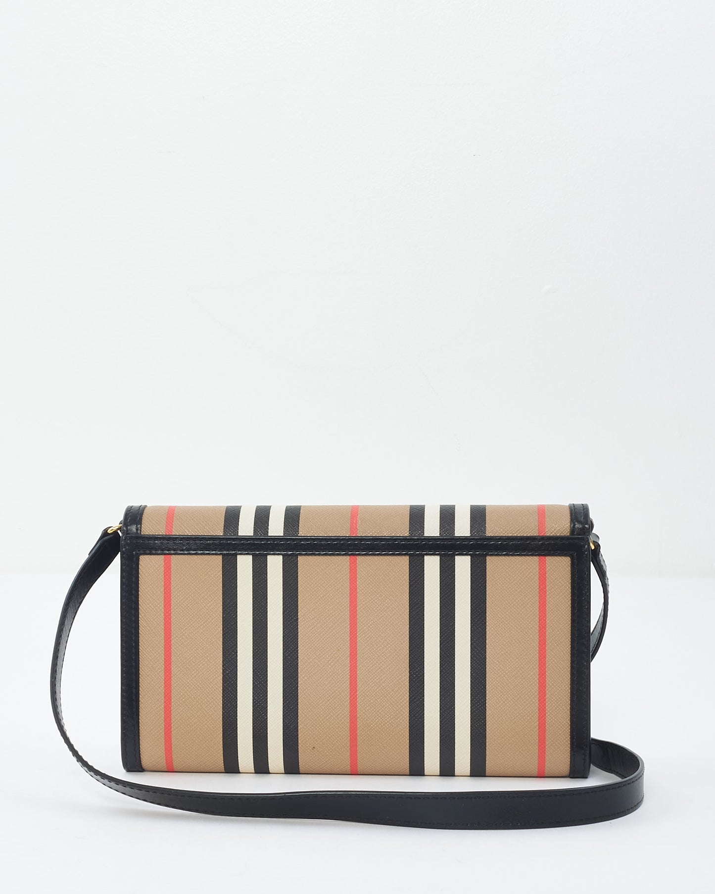 Burberry Brown Icon Stripe Coated Canvas Wallet On Strap Crossbody