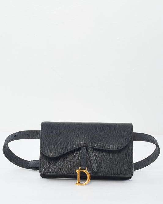 Dior Black Grained Leather Saddle Belt Bag