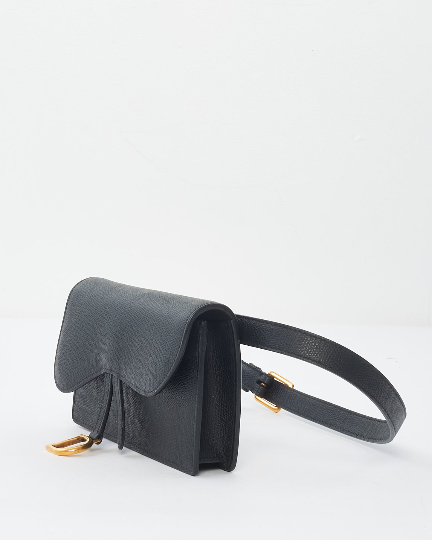 Dior Black Grained Leather Saddle Belt Bag