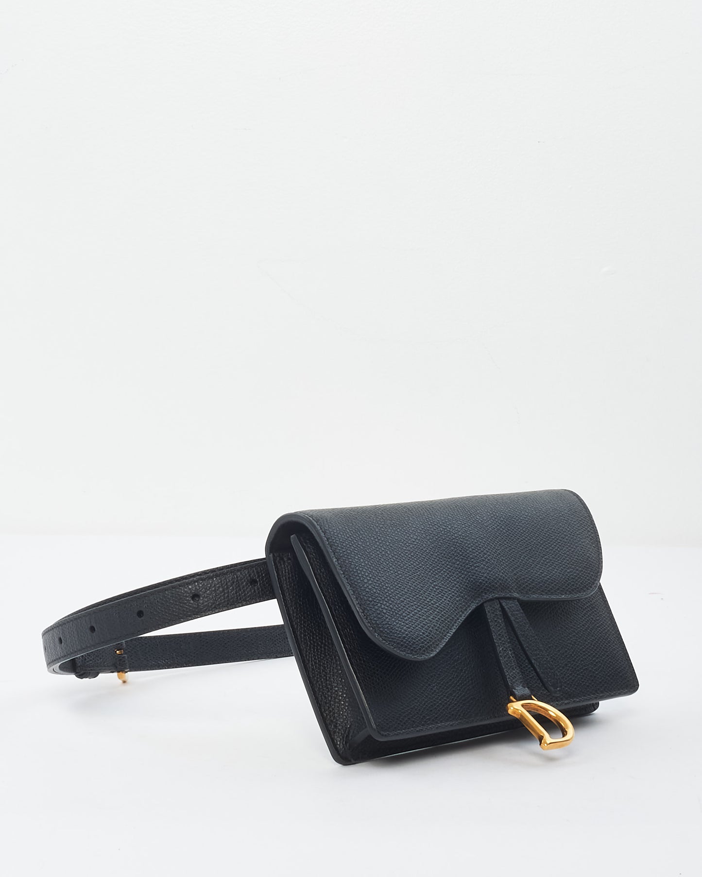 Dior Black Grained Leather Saddle Belt Bag