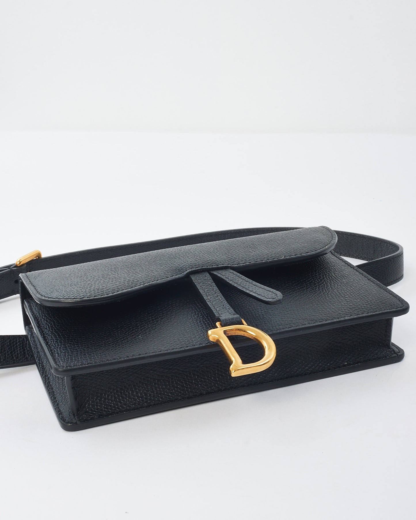 Dior Black Grained Leather Saddle Belt Bag